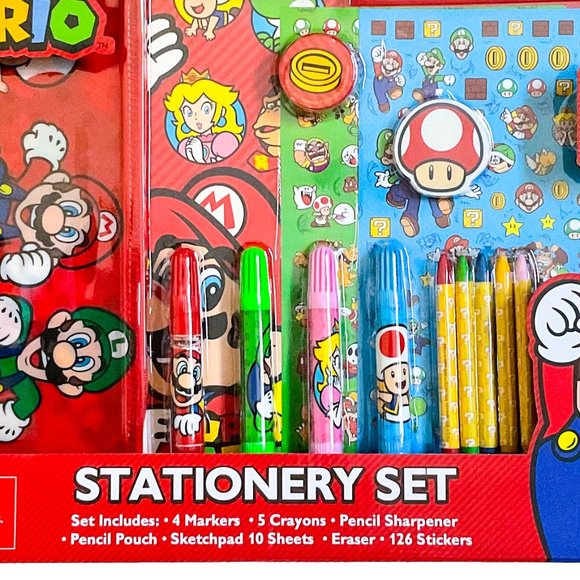 Nintendo Super Mario 30pc Stationery Set Kids Stationary 30 piece Activity Pack - Picture 2 of 4